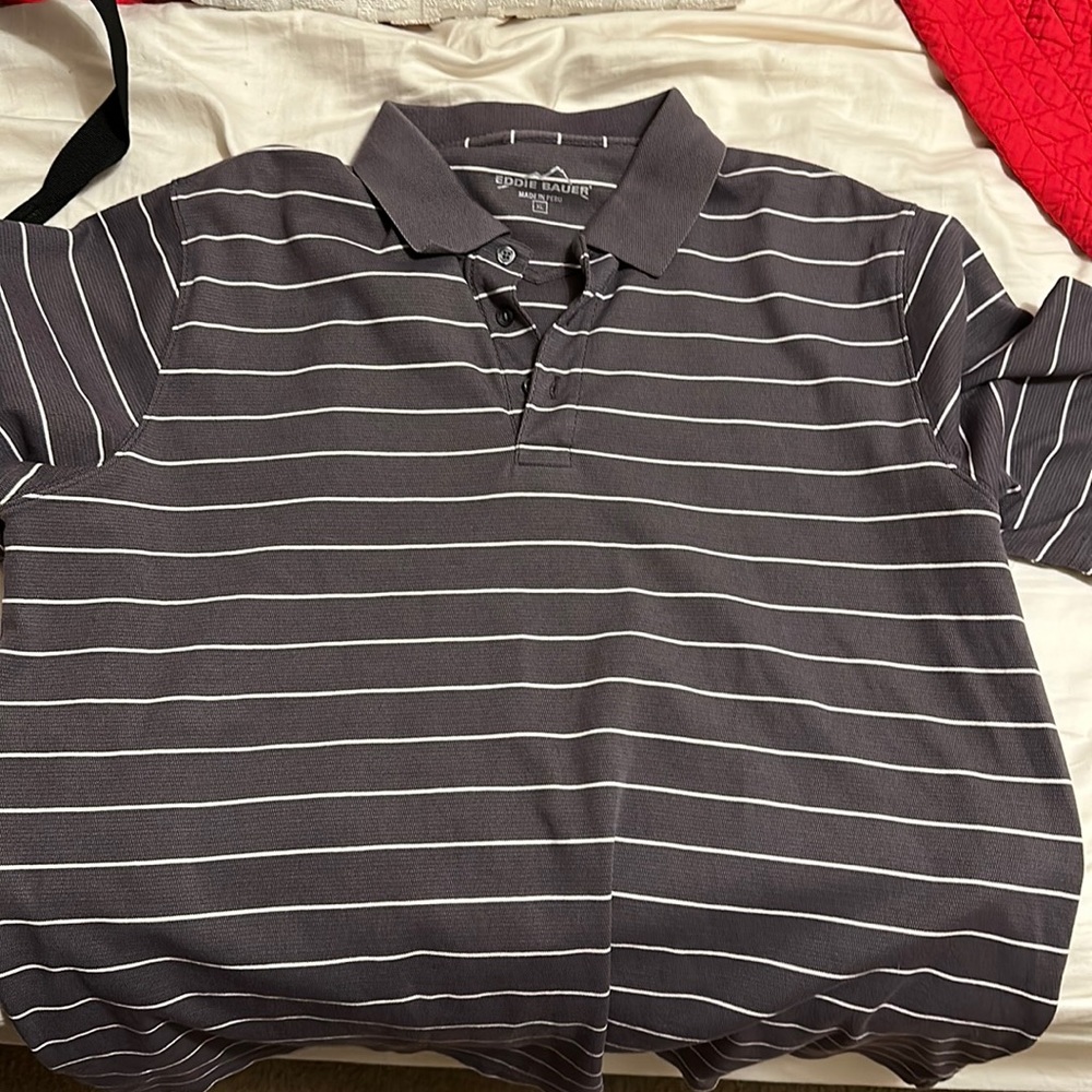 Eddie Bauer Purple Striped Polo XL